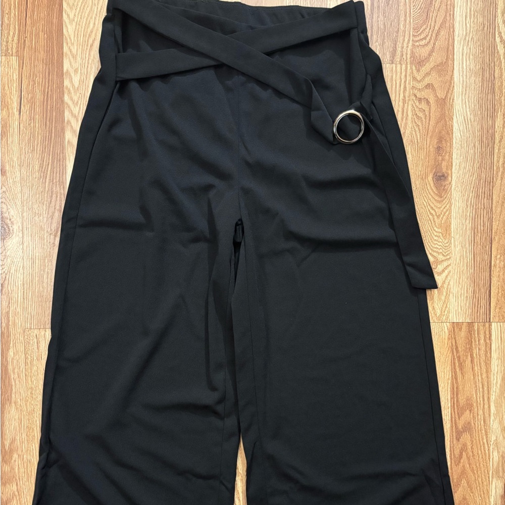 Black Wide-Leg Pants with Belt